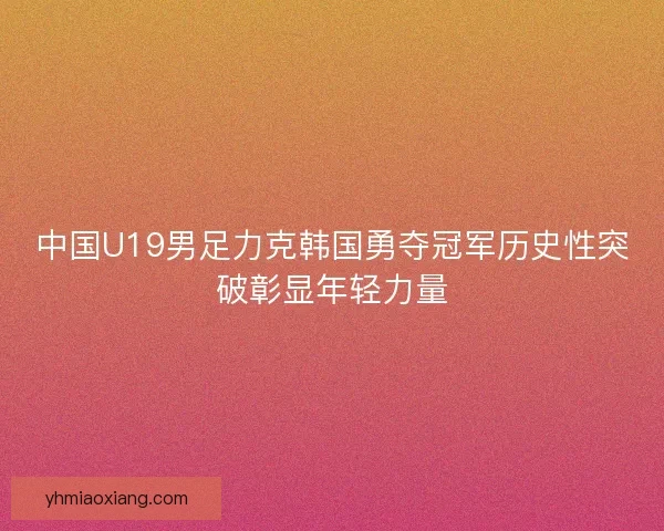 中国U19男足力克韩国勇夺冠军历史性突破彰显年轻力量